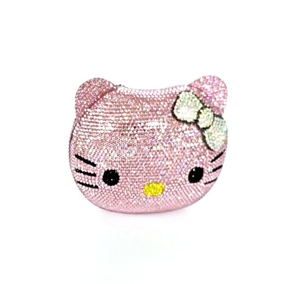 Kitty Face Luxury Evening Party Bag Clutch Purse Pink Crystals New In Gold Box - Picture 1 of 9
